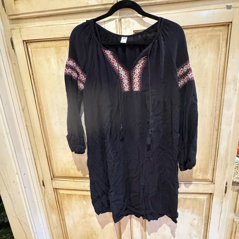 Old Navy Black Dress with Red Embroidery